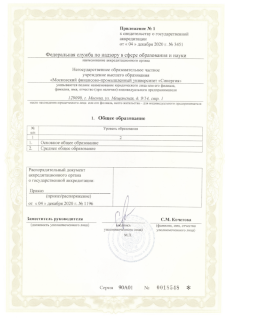 Приложение к свидетельству о государственной аккредитации